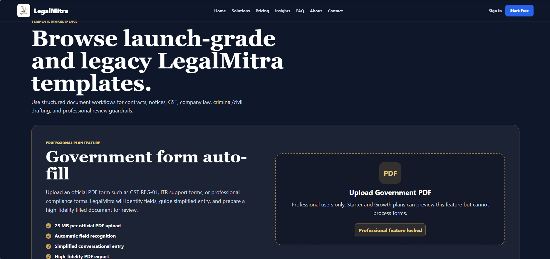 LegalMitra Template Marketplace categories