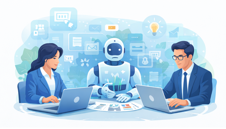 Illustration of AI assistance working alongside human expert review